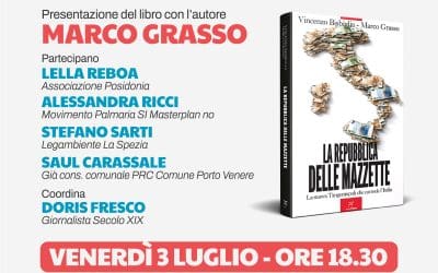 Venerdì 3 Luglio, ore 18,30 presentazione del libro di Marco Grasso e Vincenzo Bisbiglia “LA REPUBBLICA DELLE MAZZETTE” Ed. PaperFirst c/o Parco di Falconara (Lerici)